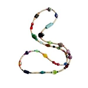 VTG Estate Heishi Shell Art glass necklace colorful beads Collar Strand Rare 28"